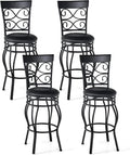 COSTWAY Bar Stools Set of 4, 360 Degree Swivel, 30" Bar Height Bar stools, with Leather Padded Seat Bistro Metal Vintage Chairs with Back for Kitchen Island, Pub (Set of 4)