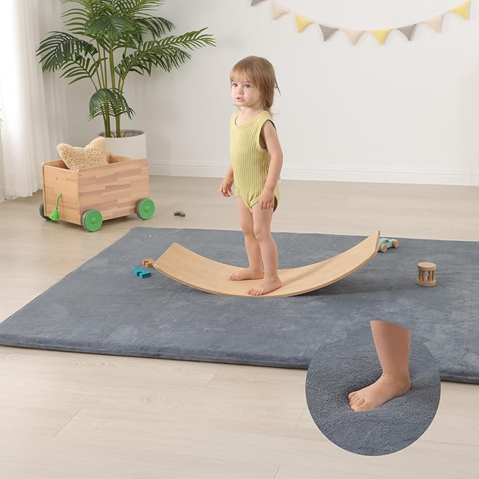 Huloo Sleep Baby Play Mat for Floor,50"×65" Playpen Mat for Toddler,Infant,Kids,1.3" Thick Elasti Foam Non-Slip Nursery Rug,Water Repellent Soft Padded Floor Mats for Tummy Time,Crawling(Dark Grey)