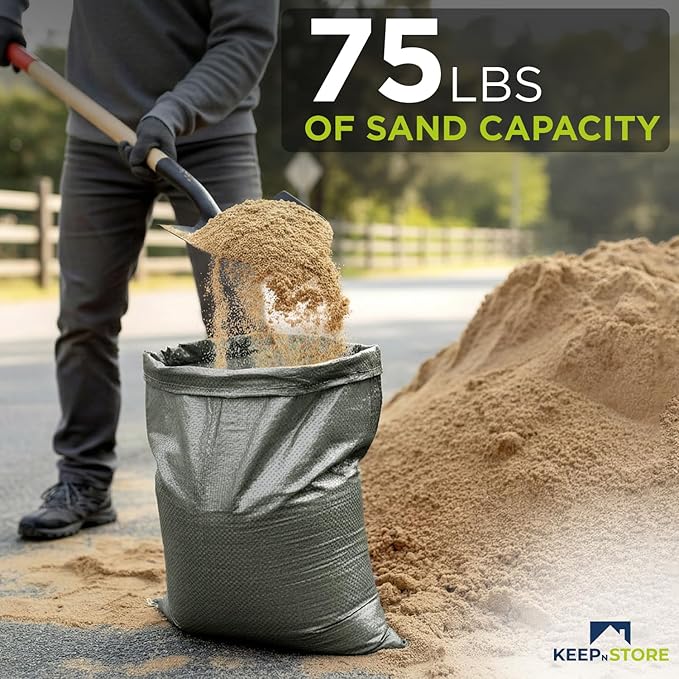 Heavy Duty Sand Bags Pack of 3, Army Green Empty Sandbags with Built-In Ties, Woven Polypropylene UV Protection 1600 Hours, Fillable Bags for Flood Control, Weight, 18x30 inches, 75 Pounds Volume