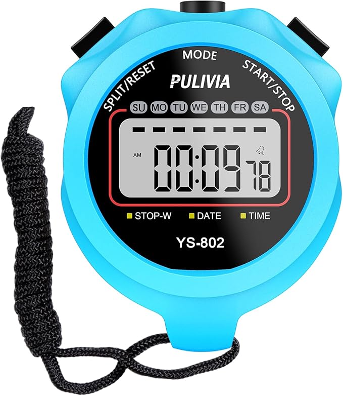 Sports Stopwatch Timer, Single Lap Split Digital Stop Watch for Sports Kids Coaches Swimming Running, Blue