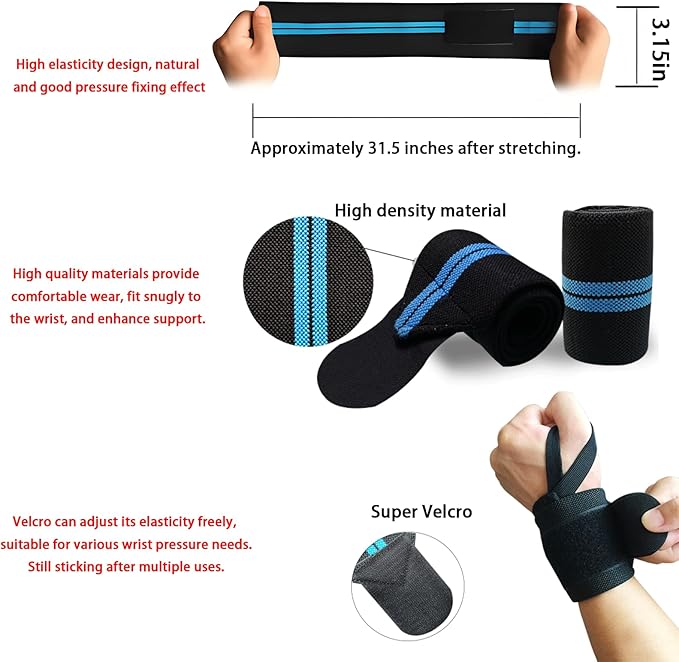 Wrist Wraps for Weightlifting,2Pcs Gym Wrist Wraps with Hand Thumb Loop,Premium Quality Wrist Support,Triple Reinforced Protection,More Elasticity Density Weaving,Suitable for Weightlifting,Fitness