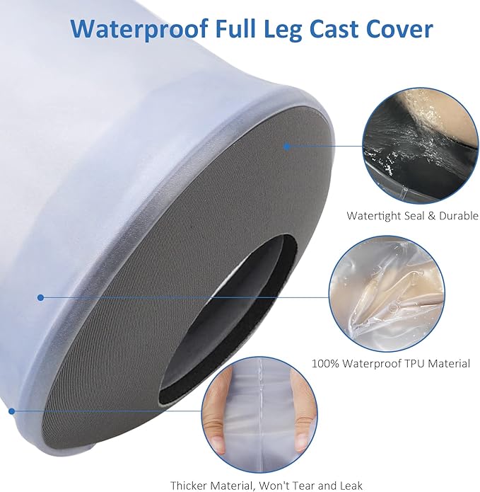 Zoyehoo Waterproof Full Leg Cast Cover for Showering Adult, Extra Long Cast Covers for Shower Leg, Reusable Watertight Shower Protector for Thigh Knee Foot Ankle Surgery Wounds Cast Boot & Brace, XL