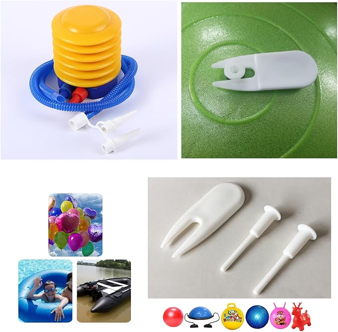 Yoga Ball Pump Exercise Balls Pumps Manual Hand Foot Press Air Inflator with Plug Pin Stopper Adapter Kit for Sports Fitness Balloon Swimming Ring Pool Float Inflatable Bed Pillow Boat Outdoor