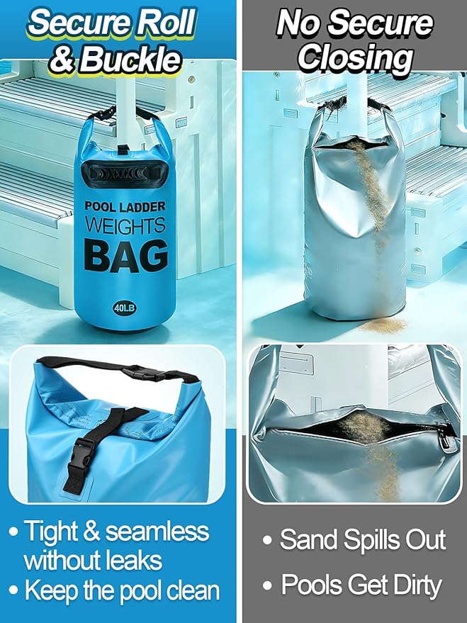 Cosweet 2 Pack Heavy Duty Pool Ladder Weights - 40lb Easy to Fill Anchor Bags, 500D PVC Waterproof Sand Bags with Handles & Secure Buckle Closure to Stabilize Above Ground Swimming Pool Steps