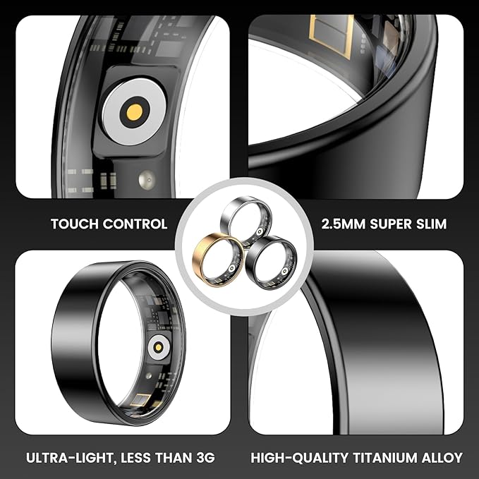 Smart Ring Health Tracker, Sleep&Exercise Monitor Heart Rate,Blood Oxygen,Fitness Trackers for Man&Women -Long Lasting Batteries,Waterproof Sleep Tracking Wearable (Black, 11)