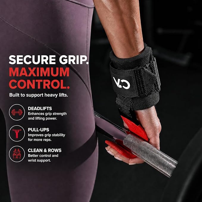 Weight Lifting Hooks (Pair) for Deadlifts, Pull Ups, Rows & Shrugs – Heavy Duty Steel Gym Hooks with 8mm Neoprene Padded Wrist Straps, Secure Hand Grips for Weightlifting, Powerlifting & Strength Training