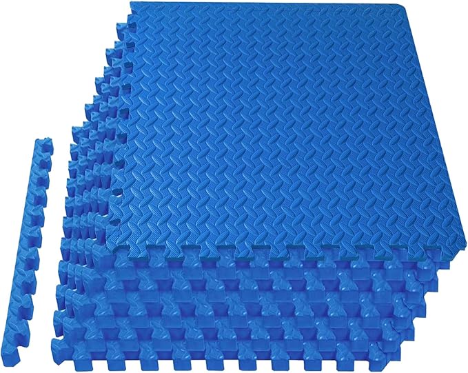 Mat Block Interlocking Foam Tiles Puzzle Mats for Floor 24 SQ FT, 1/2 inch, 6 Tiles, EVA Gym Mat Flooring Exercise Equipment Mat for Home Gym Equipment, Blue