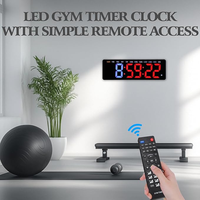 Gym Timer 15'.7' Large Wall Clocks for Home Gym, Interval Workout Countdown Clock Remote Control for Boxing Fitness Home Gym Sport Accessories