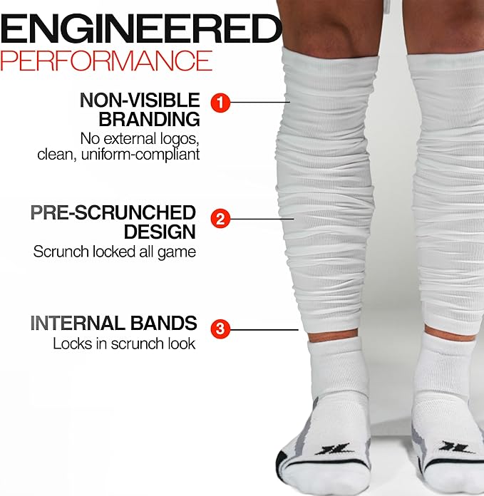 KUTFTBL Pre-Scrunched Football Leg Sleeves with Built-In Hidden Elastic Bands Performance Fabric Above or Below the Knee