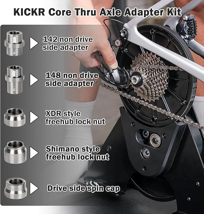 KICKR Thru Axle Adapter Kit Compatible with Wahoo KICKR CORE and KICKR V4 and Newer Models KICKR Thru Axle Kit, Stainless Steel Kit for Enhanced Durability