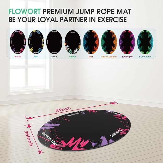 Cheete Jump Rope Mat Large Rubber Exercise Mat Indoor Outdoor Shock Absorbing Mat Non-Slip Oval Design for Floor & Rope Protection, Workout Mats for Home Gym Flooring