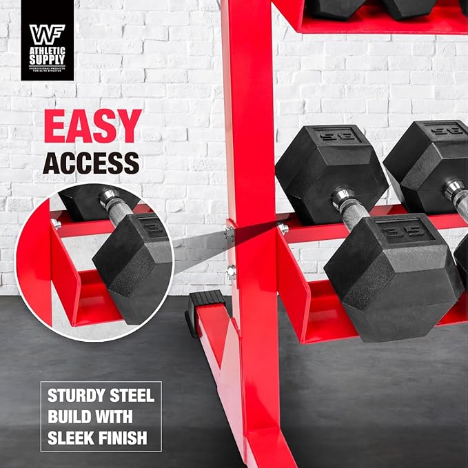 WF Athletic Supply Heavy-Duty Dumbbell Rack Stand, Weight Rack for Home Gym, Weight Holder, Available Sizes for Storage 5-50LB or 5-75LB Dumbbell Pairs, Black/Red/Green/Blue, RACK ONLY