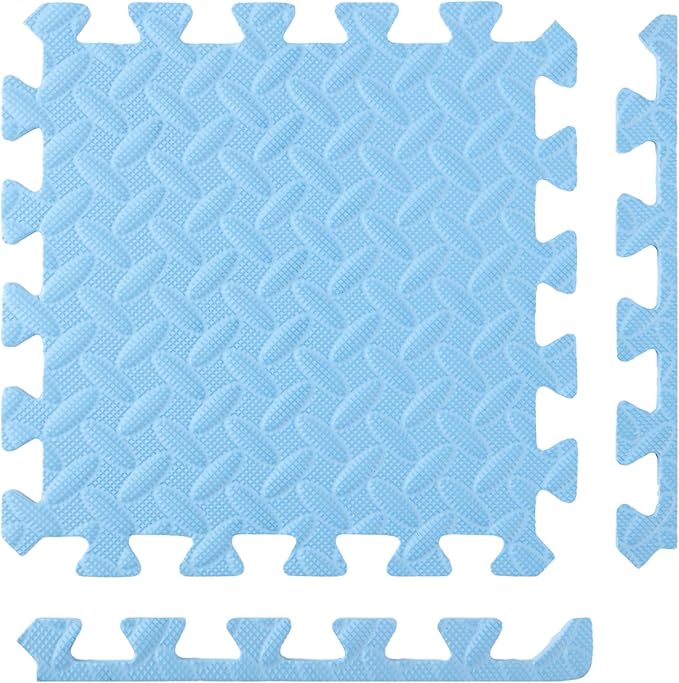 Shihanee Foam Floor Tiles Foam Floor Mats Play Mats Bulk with Borders Interlocking for Bedroom Gym Nursery(11.8 x 11.8 Inch,Blue)