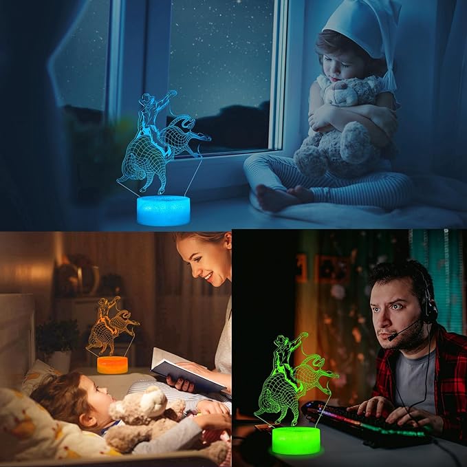 16 Color Bull Rider Night Light, Rodeo Gifts for Boy, Matador 3D Night Light with Remote Control, RGB Flashing Mode and Dimmable, Gifts for Boys Christmas Decor