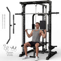 Garvee Smith Machine, Heavy Duty Power Cage Squat Rack with Smith Bar, LAT Pulldown System, Chest Station & More Training Attachment, Home Gym Equipment for Strengthen Training