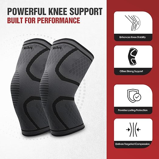 Compression Knee Brace for Women & Men, 2-Pack Knee Sleeve for Running, Basketball & Hiking, Compression Sleeve for Gym, Sports & Workout – Knee Support for Daily Activities (XL: 22–25")