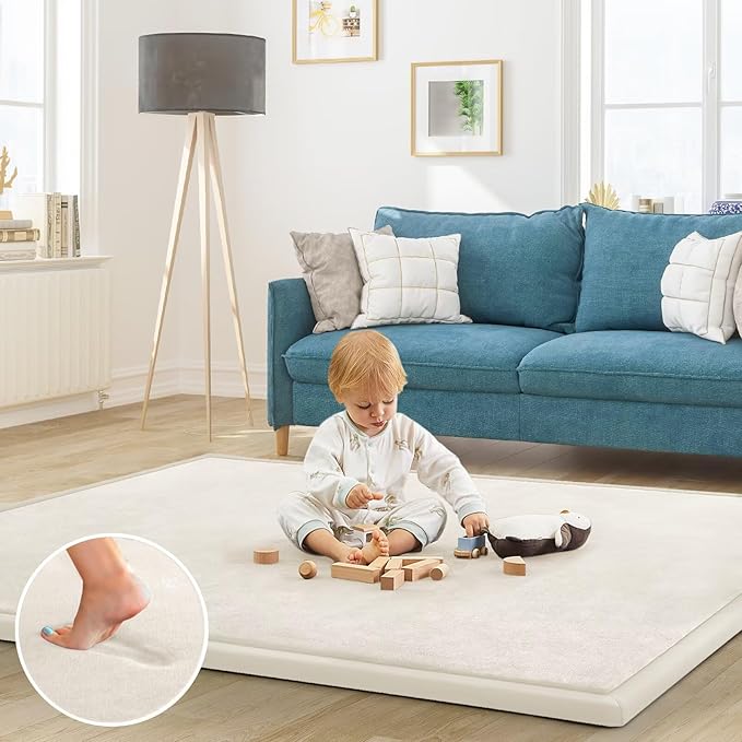 Baby Play Mat for Floor Nursery Rug Muscle Mat Area Rug Playroom Rug 59"x59" Playpen Mat Memory Foam 1.3" Thick Crawling Mat for Babies,Toddlers, Infants, Kids,Cream