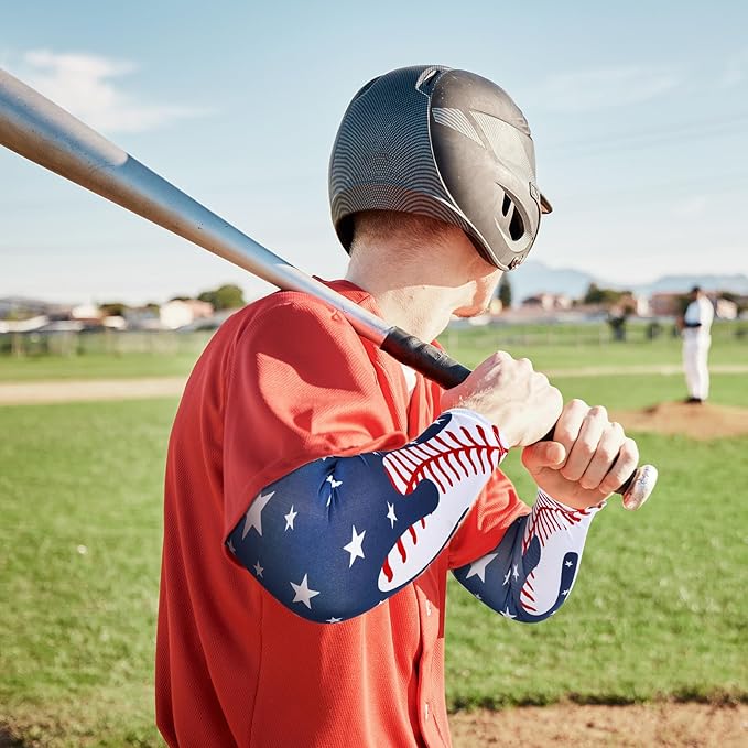 Shyyween 6 Pair Ice Cream Drip Baseball Arm Sleeve Youth Cross Sun Protection Compression Arm Sleeve American Flag Sport Gift
