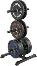 HANDBODE Weight Plate Rack with Barbell Storage, 6-Peg Vertical Holder for 1 or 2-Inch Plates, Heavy Duty 1100 lbs Capacity for Home Gym Organization