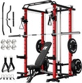 RitFit Multi-Function Garage & Home Gym Package Includes 1200LBS Power Cage PPC03/P3 with Cable Crossover System, Weight Bench, Olympic Barbell Weight Set, Full Body Workout