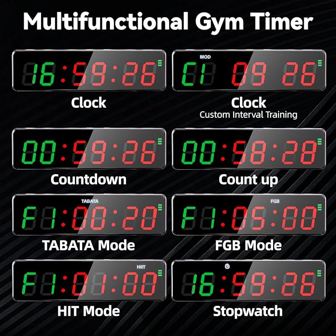 Gym Timer Clock,Magnetic Workout Interval Timer with LED Display,Clock/Countdown/Count up/Stopwatch/Tabata/FGB/HIT Mode,10 Second Countdown &3 Second Emphasis When Start, Home Gym, Garage & Schools