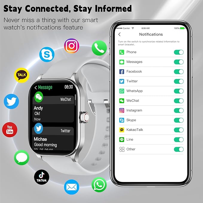 Smart Watch for Women Men(Answer/Make Call), Smartwatches with Heart Rate/SpO2/Sleep/Stress Monitor, IP68 Waterproof Activity Tracker for Android iPhone, 100+ Sports Fitness Watches (Gray, 2.01)