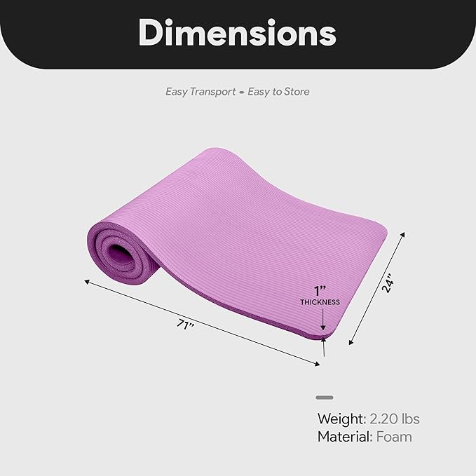 BalanceFrom Yoga Mat, 1-Inch Extra Thick High Density Exercise Mat, Anti-Tear Exercise Yoga Mat with Carrying Strap, Suitable for Various Yoga Exercises, Multiple Colors