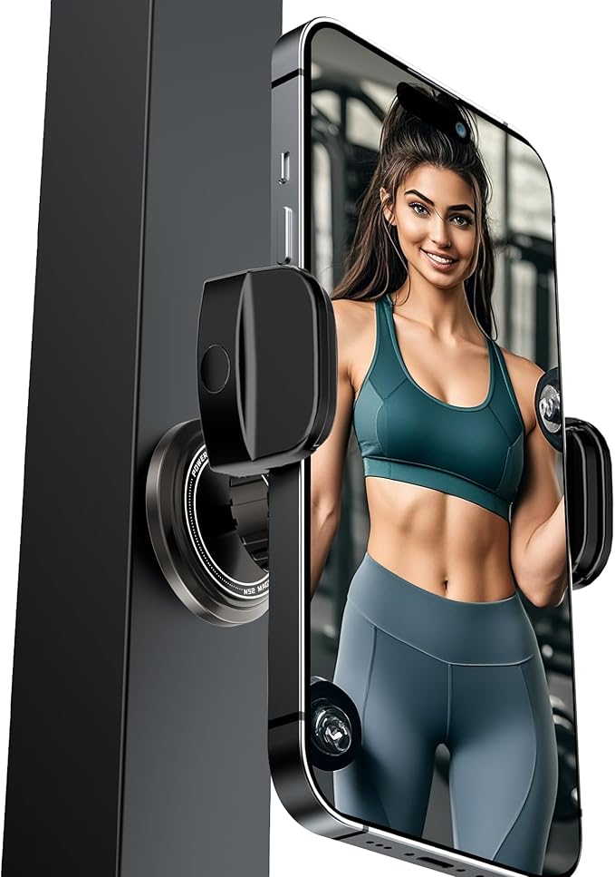Gym Magnetic Phone Holder, 360° Strong Adsorption Adjustable Magnet Holder Mount for Fitness Equipment, Golf Cart, Compatible with 4.7-6.5’’ Use iPhone Android Phones