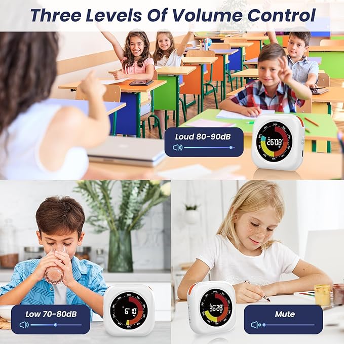 PERSUPER Visual Timer for Kids, 10 Hours Countdown/Up, with Rechargeable, 3 Volume Levels, 3 Brightness Display, and Magnetic, Homeschool Study Tool, Large Digital Timers for Classroom (2 Packs)