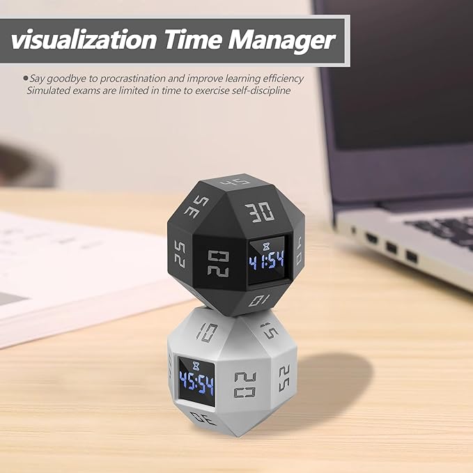 Flip Timer with Small Screen, 3 Alert Modes (Sound/Vibration/Silent) for Classroom, Cooking, Baking, Study - Black