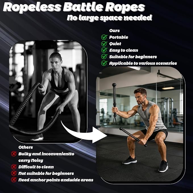 Weighted Ropeless Battle Ropes - Heavy Duty Cordless Workout Ropes with Non-Slip Spiral Handles | Portable Home Gym Equipment for HIIT, Strength Training & Cardio | Men & Women