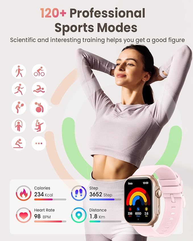 Smart Watch for Women Men Fitness: Smart Watch for iPhone&Android Bluetooth Call with SpO2 Sleep Heart Rate Monitor,IP68,Fitness Tracker with 120+Sport,Reloj Inteligente 30 Day+Battery Life, 2 Bands