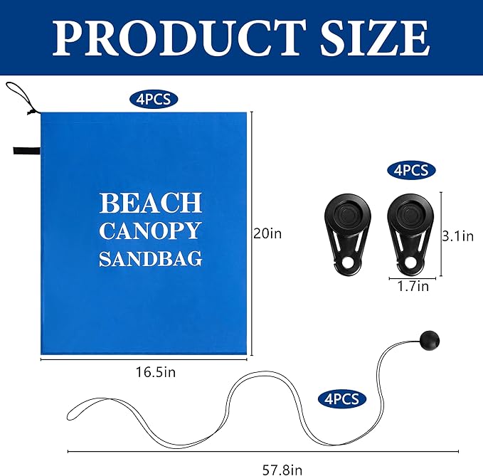 DECOHS 4 Pack Beach Canopy Wind Assist Kit, 20" x 16.5" Breeze Wind Sun Canopy Weights, Beach Shade Accessories Sun Shelter Sandbags Anchor for Fixing Outdoor Shade Tents (Canopy Not Included)