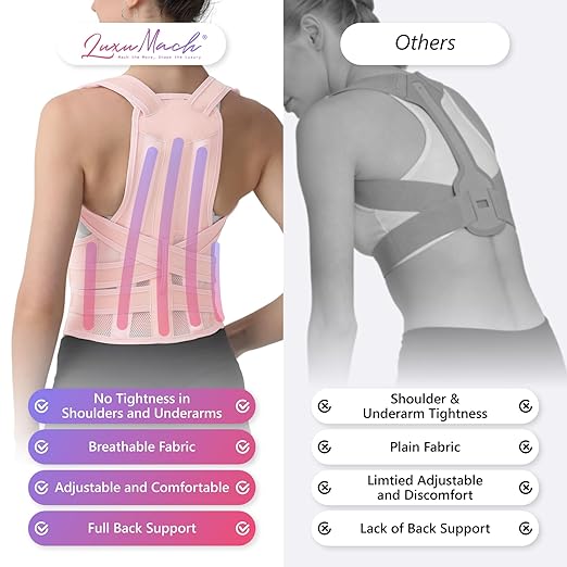 Posture Corrector for Women and Men, Adjustable Shoulder Straightener with Full Back Support, Relief for Lower & Upper Back Pain, Spine, Scoliosis Relief (Pink, Medium)