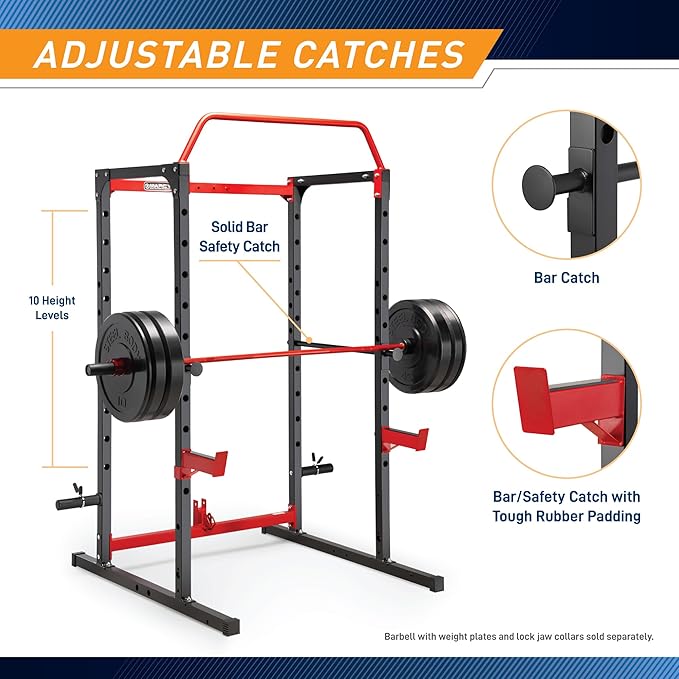 Marcy Power Cage with Pull-Up Bar,Adjustable Bar Catches,Olympic Standard Weight Plate,Accessories Build Your Own Home Gym with Optional Dual Pulley Trolley System for Body Exercise,Strength Training