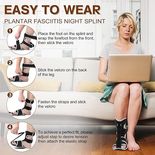 Plantar Fasciitis Night Splint - Upgraded Plantar Fasciitis Relief Braces For Women Men Day Night - Ankle Brace Arch Support Achilles Tendonitis Relief Foot Drop Heel Pain Relief - Breathable