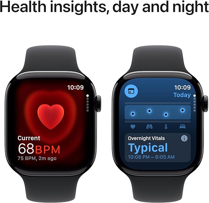 Apple Watch Series 10 [GPS + Cellular 46mm] with Jet Black Aluminium Case with Black Sport Band - M/L. Fitness Tracker, ECG App, Always-On Retina Display, Water Resistant with AppleCare+ (2 Years)