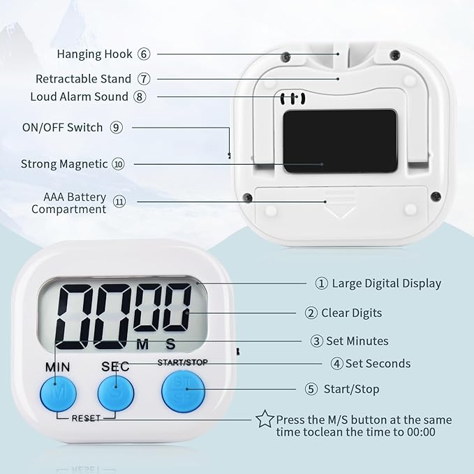 6 Pack Digital Kitchen Timer Magnetic Digital Timer with Big Display Loud Ring Cooking Timers for Cooking, Game, Gym, Break Time, Classroom(6, Multicolor)