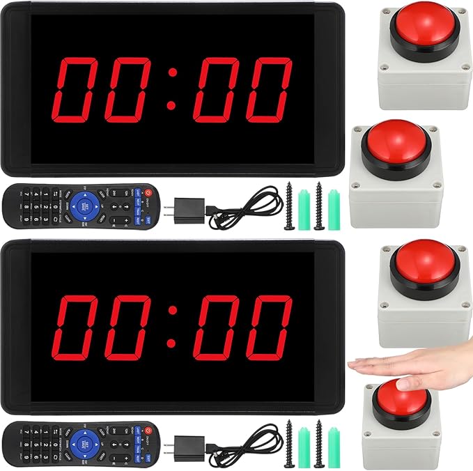 Relaxweex 2 Set Gym Timer Clock 1.5'' Large Digital Wall Fitness Room Rest Timer with Start/Stop Button and Remote Control, Gym Interval Workout Timer with Time Progress Bar Countdown/Up Stopwatch