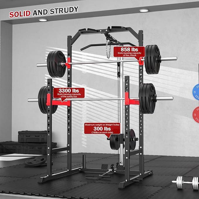 ULTRA FUEGO Power Cage, Multi-Function Power Rack with Pulley System Strength Training for Home Gym, Bench Press Squat LAT Pull-Down Pull-up Rowing, All in One Workout Cage