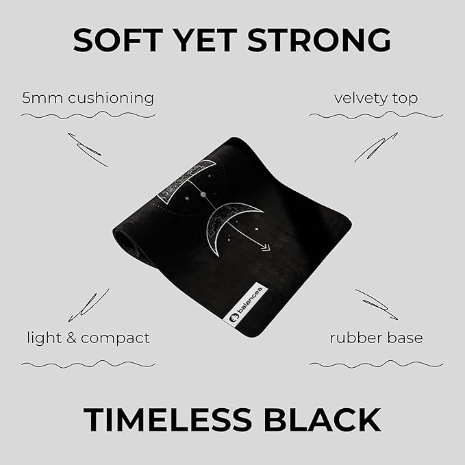 Yoga Mat With Strap 5mm Non Slip Suede & TPE - Eco-Friendly Fitness & Exercise Mat for Home Gym, Pilates, Hot Yoga, and Meditation - Lightweight Durable 72 x 24 inch Workout Mat for Women, Men