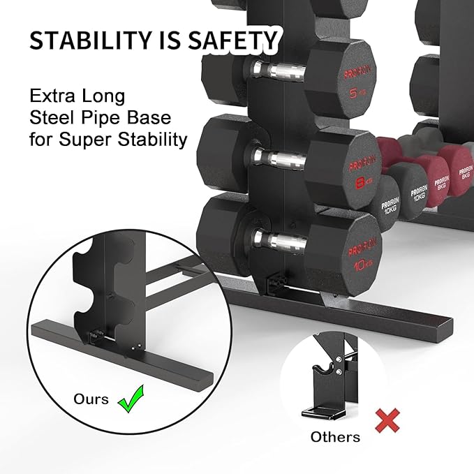 PROIRON Super Stable 4-Tier Dumbbell Rack, One Entire Piece of Steel Weight Rack for Home Gym, Heavy Duty 450LB Storage Holder, Compact Weight Rack (Dumbbell Rack Stand Only)