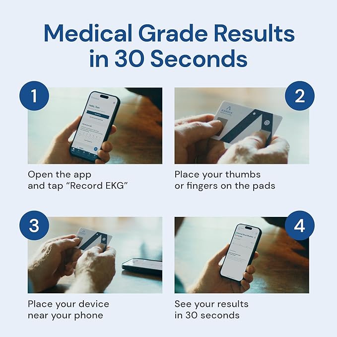 KardiaMobile Card Credit-Card Sized EKG, Medical-Grade & FDA-Cleared Personal Heart Monitor, Bluetooth Enabled, On-The-Go Check-Up Anywhere, Compatible with Most Smartphones, No Subscription Required
