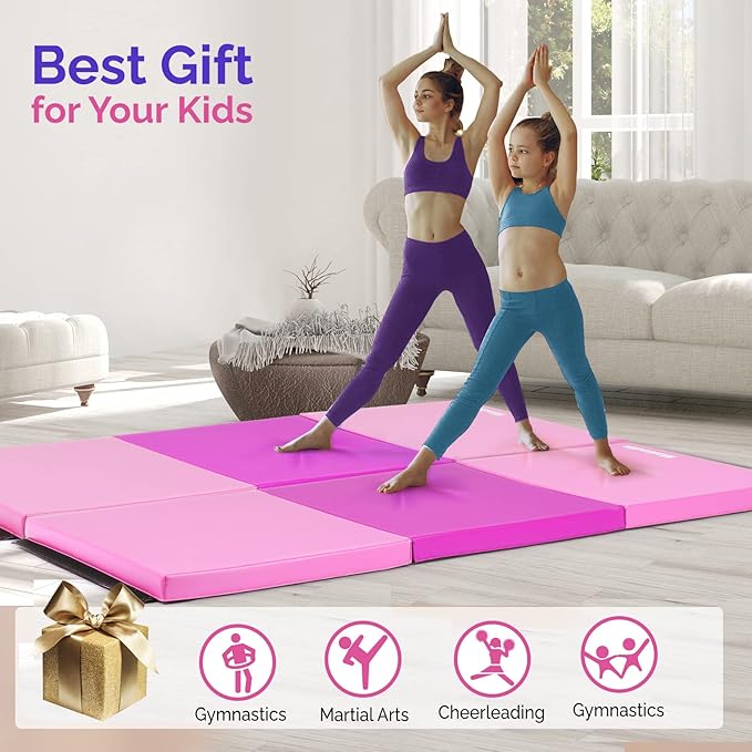 Matladin 6' Folding Tri-fold Gymnastics Gym Exercise Aerobics Mat, 6ft x 2ft x 2in PU Leather Tumbling Mats with Hook & Loop Fastener for Stretching Yoga Cheerleading Martial Arts