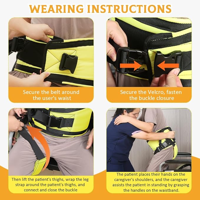 EZ Assistive Gait Belt with Padded Handles & Leg Straps for Seniors, Medical Gate Belt Transfer Belts with Buckle for Elderly Walking (Medium)