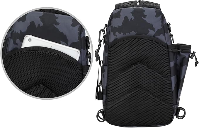 Mint & Moss Tactical Backpack for Men Water Resistant Tackle Backpack with Rod Holder & Tackle Box Kit, Lightweight Sling Fishing Bag for Trekking Survival Camping Fitness Travel (Camo)