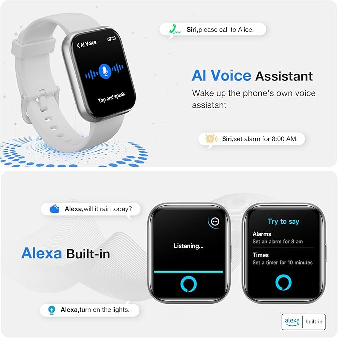Smart Watches for Men Women with Alexa/AI Voice & Call, Mens Smart Watch with Heart Rate,SpO2,Sleep, Pressure Monitor & Reminders, 1.85’’ HD 100+ Sports Fitness Watch for Activities Track-White