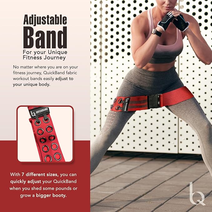 Adjustable Fabric Workout Bands (Quick On/Off Buckle) Non-Slip Resistance Exercise Butt Trainer for Working Out HIPS, Glutes, & Legs Thick Booty Squats, Red