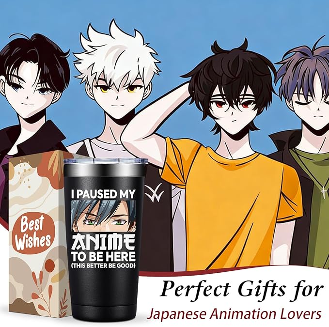 Anime Gifts for Men, Women - Kawaii Christmas, Birthday Gifts for Japanese Animation Fans, Lovers - I Paused My Anime to Be Here Tumbler Cup 20 oz