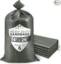 Heavy Duty Sand Bags Pack of 6, Army Green Empty Sandbags with Built-In Ties, Woven Polypropylene UV Protection 1600 Hours, Fillable Bags for Flood Control, Weight, 14x26 inches, 50 Pounds Volume